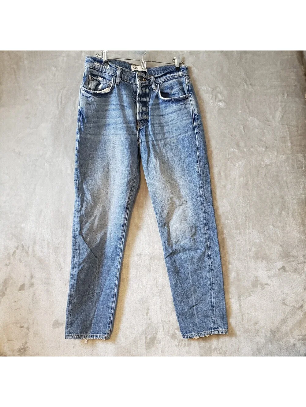 ZARA Women’s High Rise Regular Fit Straight Light Wash Blue 5-Pocket Jeans 4